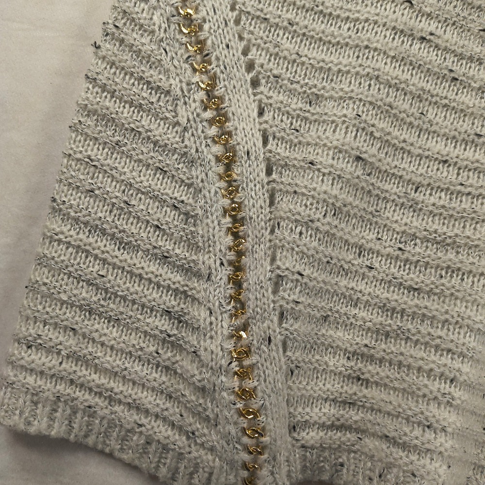 Paper Crane Sweater Gray  Knit Long Sleeve Metallic Gold Chain Trim Cozy Chic‎ - Picture 2 of 10
